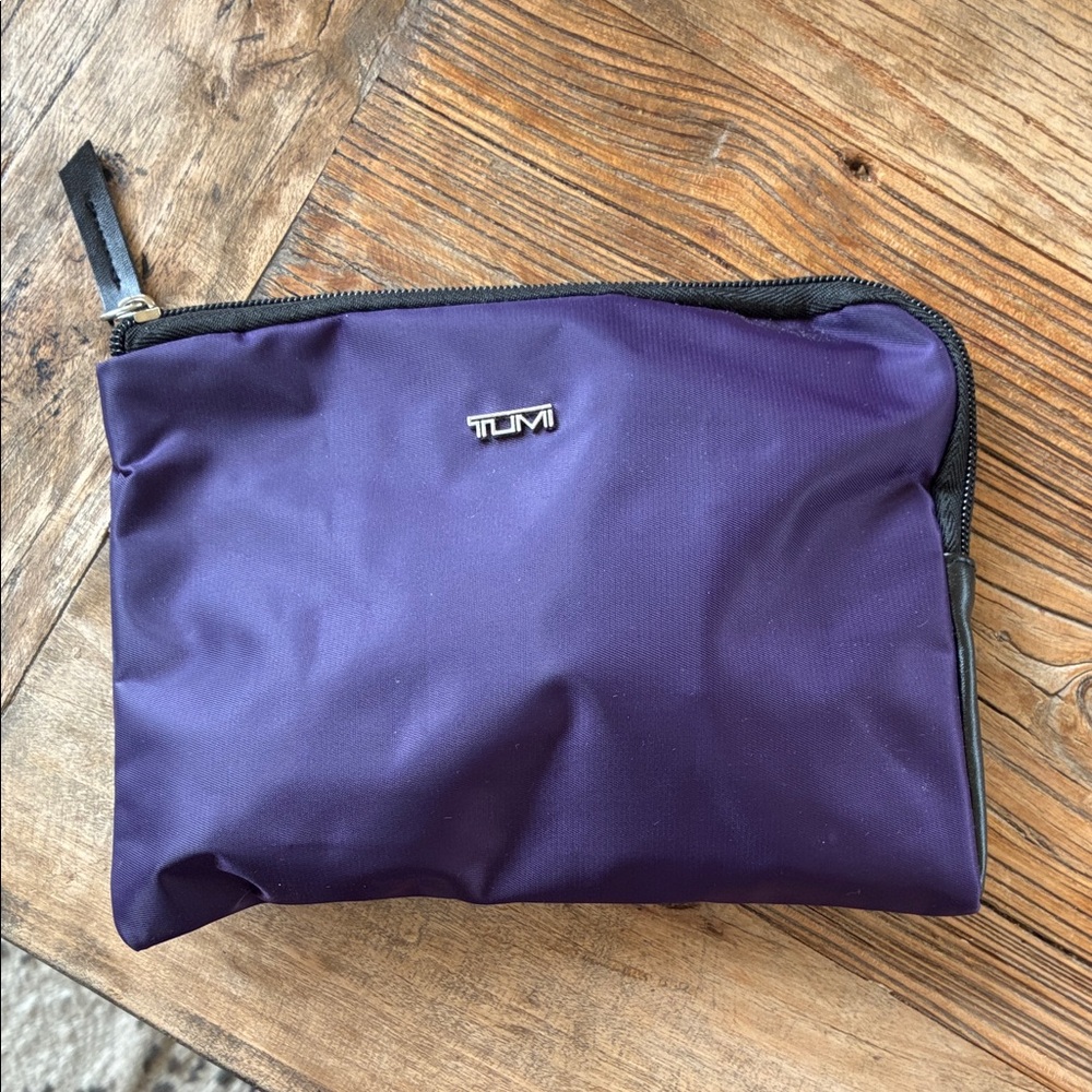 Tumi Purple Nylon Cosmetic Pouch with Metal Logo